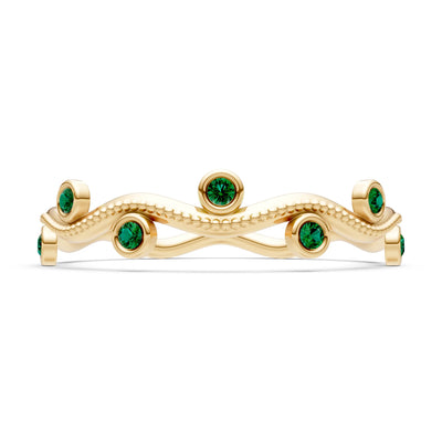 Round Gemstone Dainty Wave Bezel Station Band