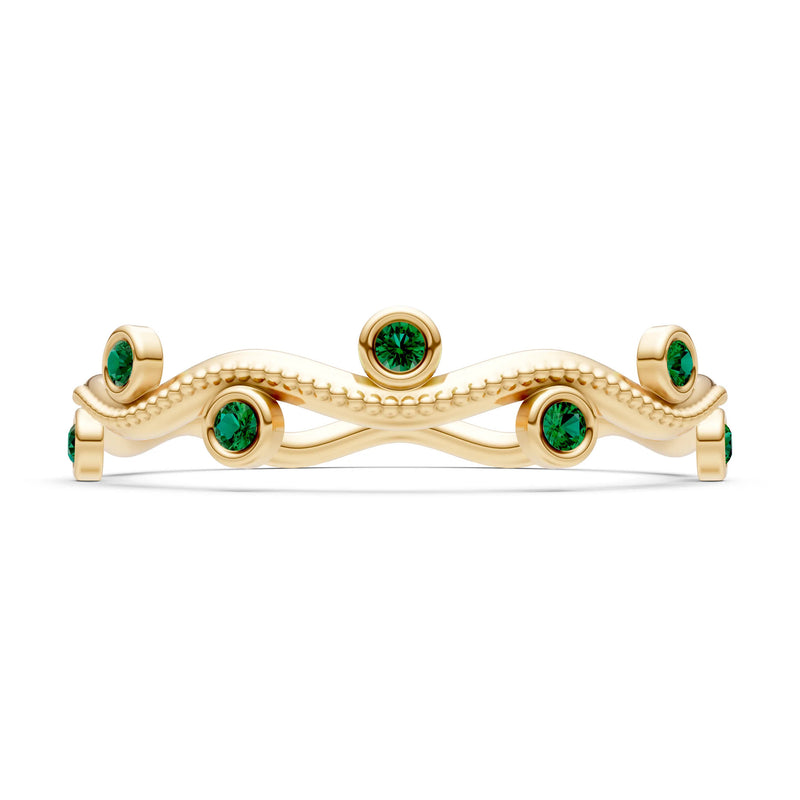 Round Gemstone Dainty Wave Bezel Station Band