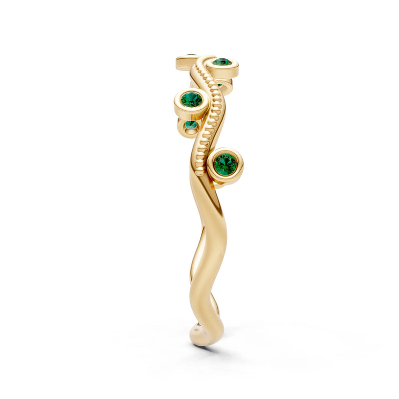 Emerald Dainty Round Cut Wave Bezel Station Band