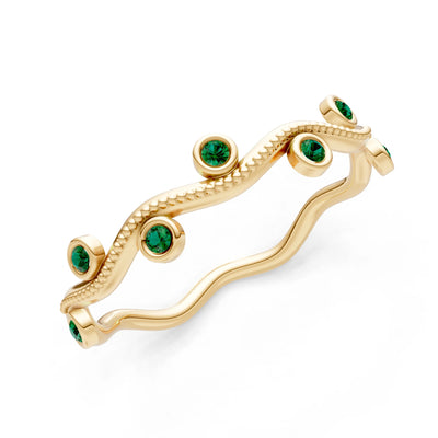 Round Gemstone Dainty Wave Bezel Station Band
