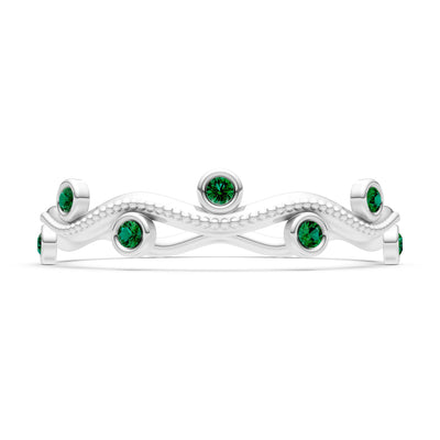 Round Gemstone Dainty Wave Bezel Station Band