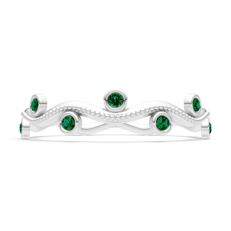 Round Gemstone Dainty Wave Bezel Station Band
