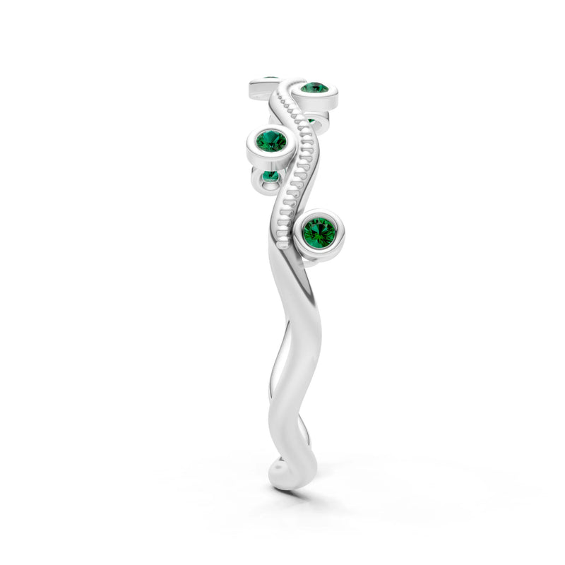 Round Gemstone Dainty Wave Bezel Station Band