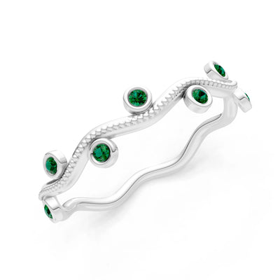 Round Gemstone Dainty Wave Bezel Station Band