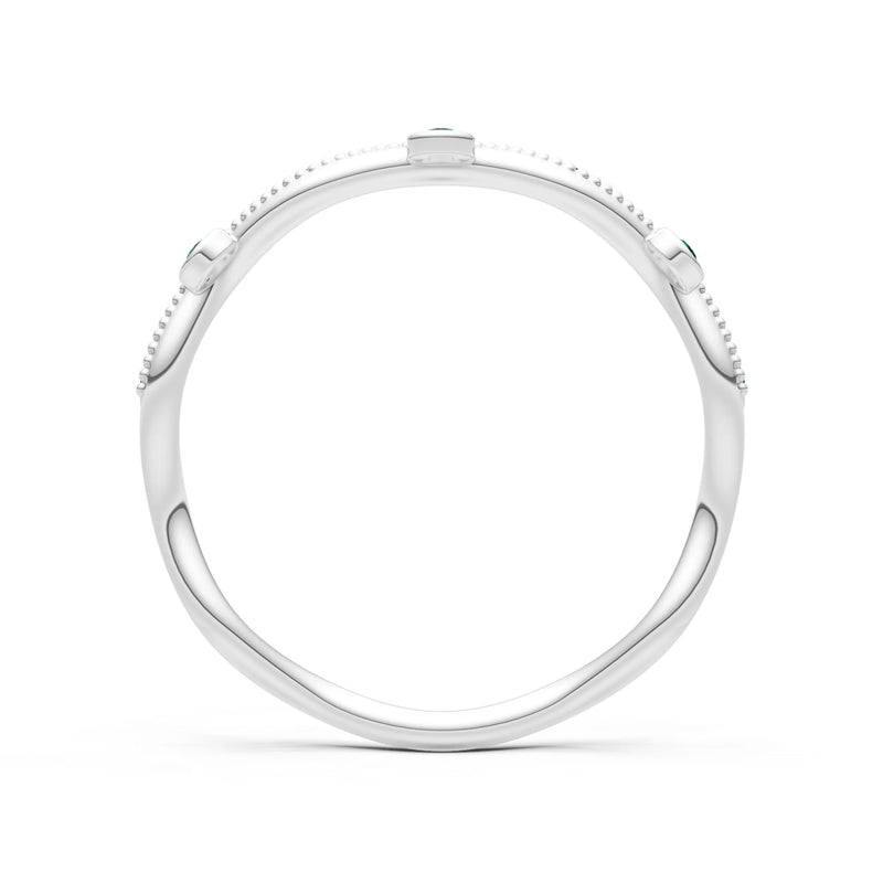 Emerald Dainty Round Cut Wave Bezel Station Band