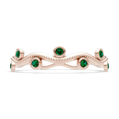 Round Gemstone Dainty Wave Bezel Station Band