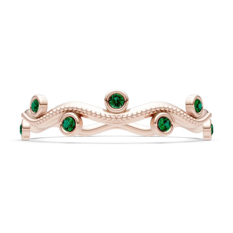 Round Gemstone Dainty Wave Bezel Station Band