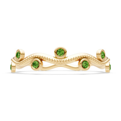Round Gemstone Dainty Wave Bezel Station Band