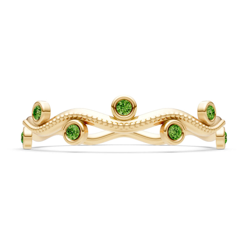 Peridot Dainty Round Cut Wave Bezel Station Band