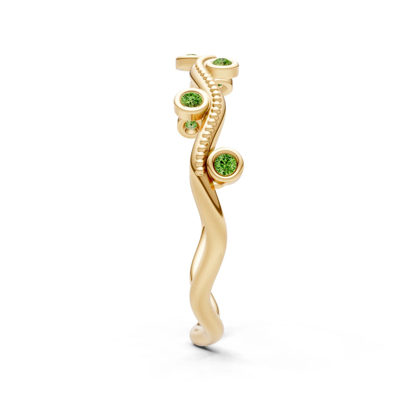 Round Gemstone Dainty Wave Bezel Station Band