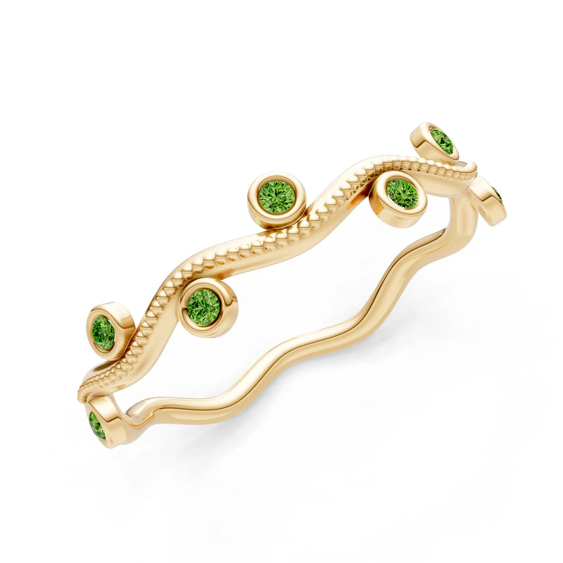 Round Gemstone Dainty Wave Bezel Station Band