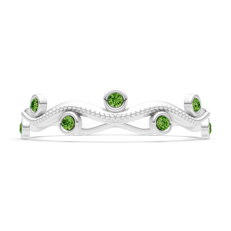 Round Gemstone Dainty Wave Bezel Station Band
