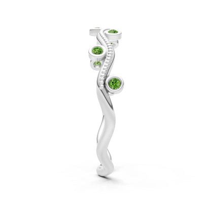 Round Gemstone Dainty Wave Bezel Station Band