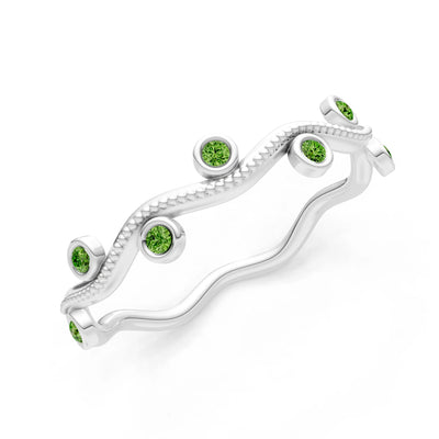 Round Gemstone Dainty Wave Bezel Station Band