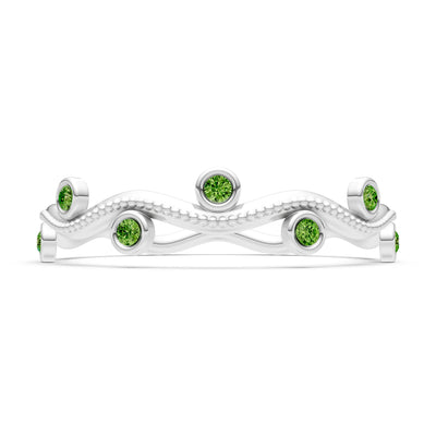 Peridot Dainty Round Cut Wave Bezel Station Band