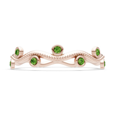Round Gemstone Dainty Wave Bezel Station Band
