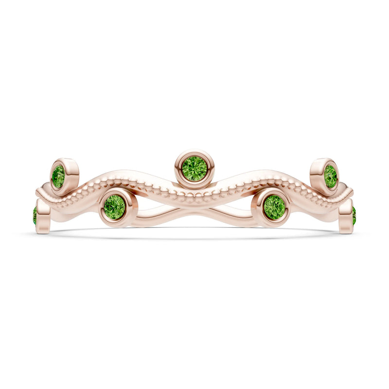 Peridot Dainty Round Cut Wave Bezel Station Band