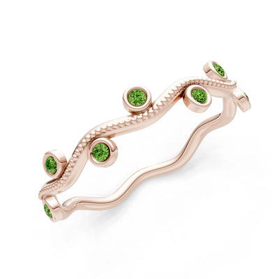 Round Gemstone Dainty Wave Bezel Station Band