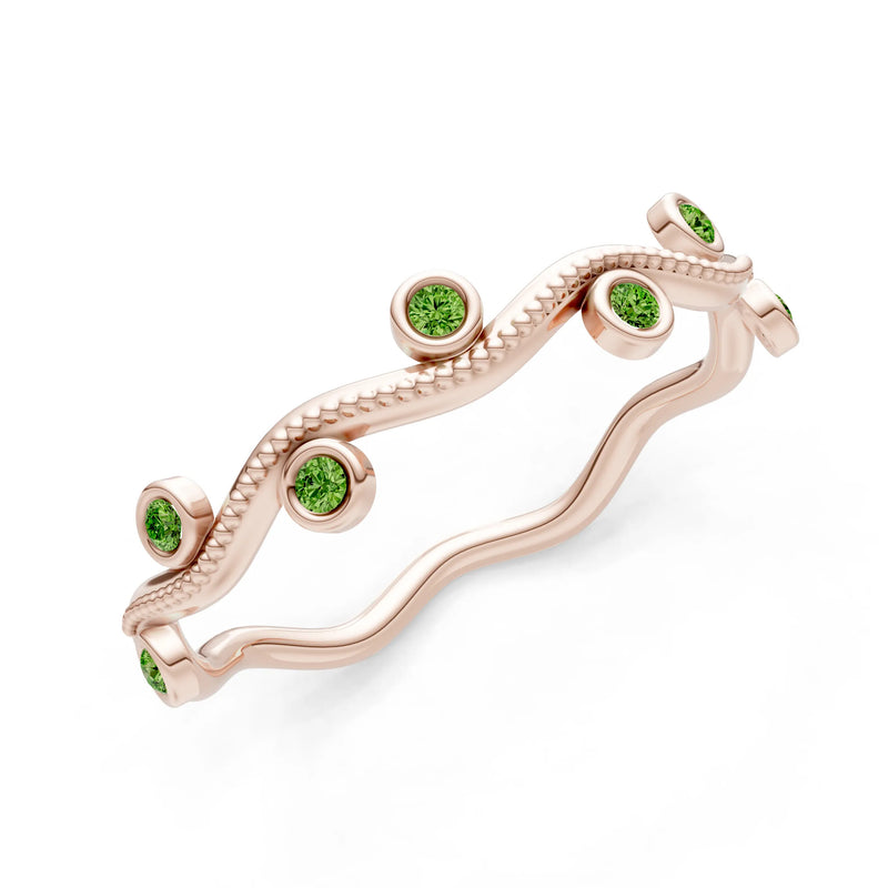 Round Gemstone Dainty Wave Bezel Station Band