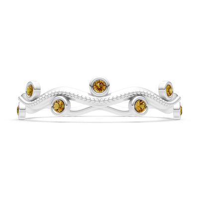 Round Gemstone Dainty Wave Bezel Station Band