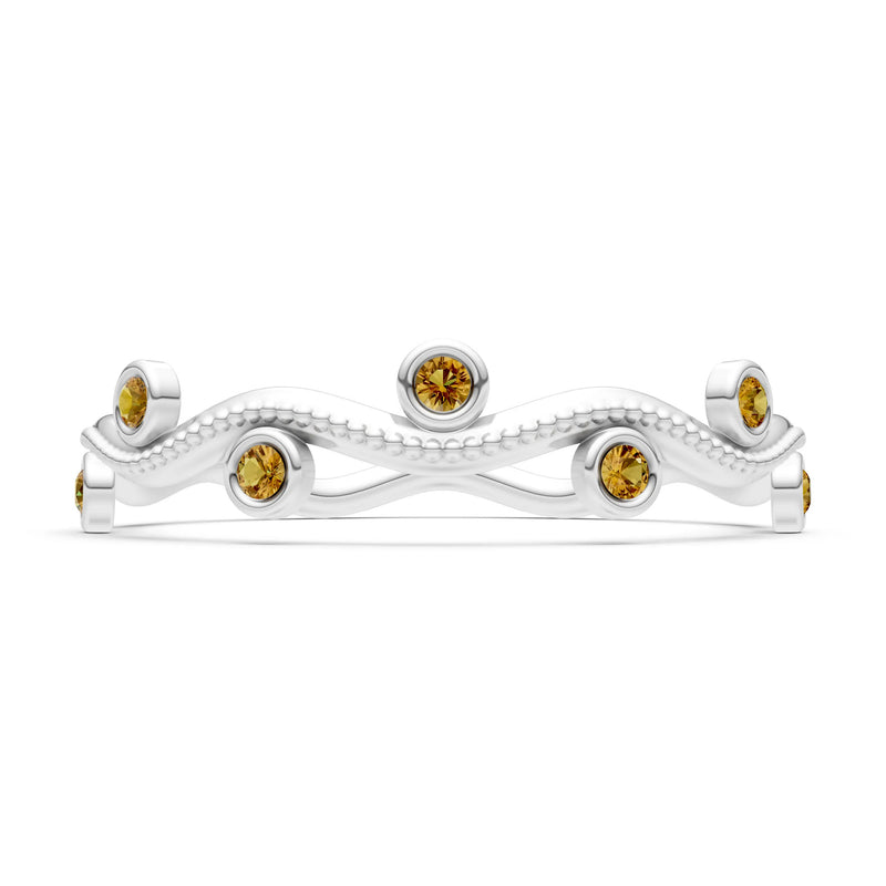 Round Gemstone Dainty Wave Bezel Station Band