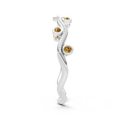 Round Gemstone Dainty Wave Bezel Station Band