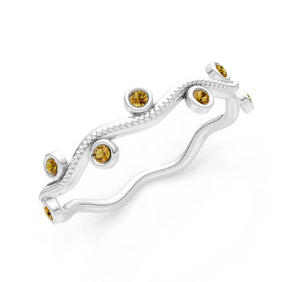Round Gemstone Dainty Wave Bezel Station Band