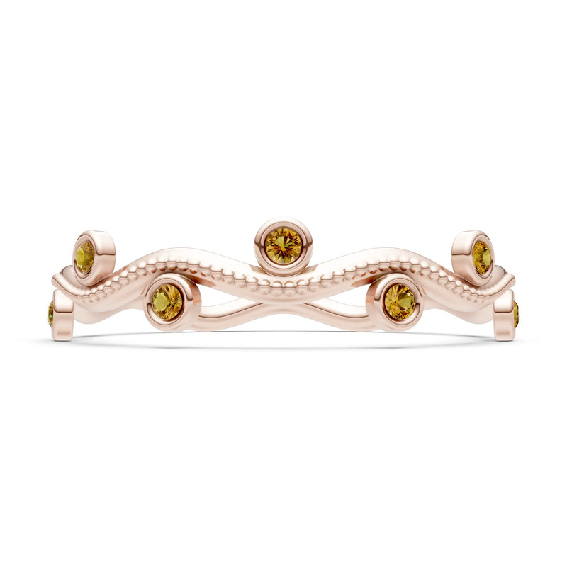 Round Gemstone Dainty Wave Bezel Station Band