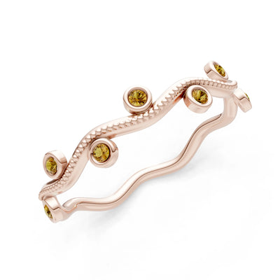 Round Gemstone Dainty Wave Bezel Station Band