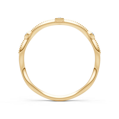 Round Gemstone Dainty Wave Bezel Station Band