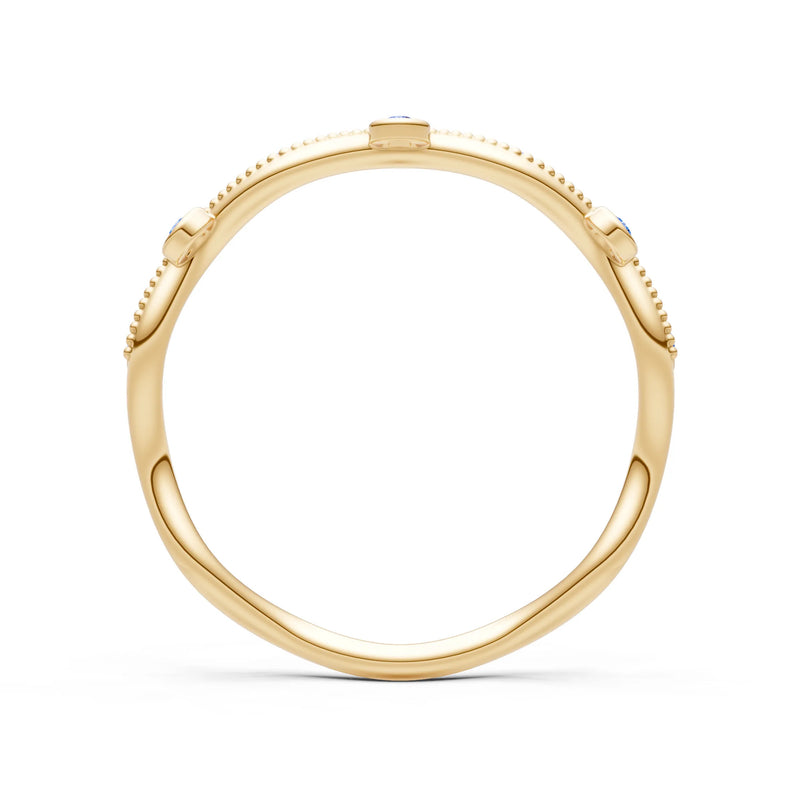 Round Gemstone Dainty Wave Bezel Station Band