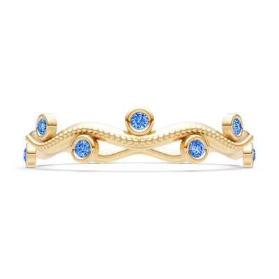 Swiss Blue Topaz Dainty Round Cut Wave Bezel Station Band