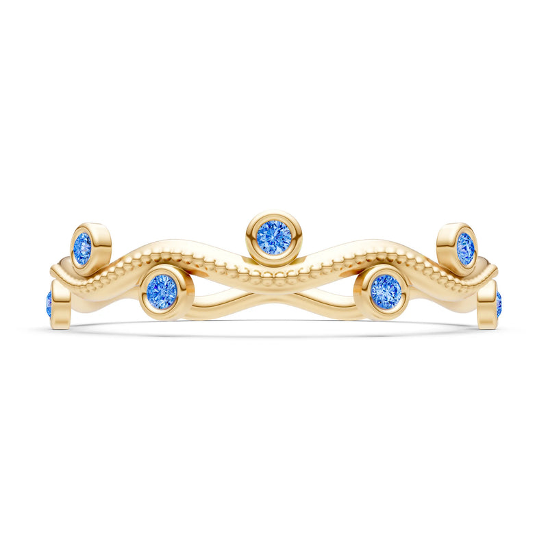 Round Gemstone Dainty Wave Bezel Station Band
