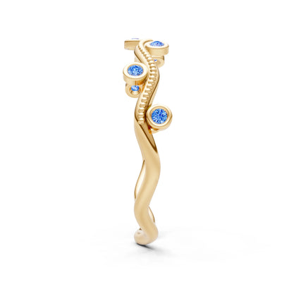 Round Gemstone Dainty Wave Bezel Station Band