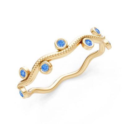 Round Gemstone Dainty Wave Bezel Station Band