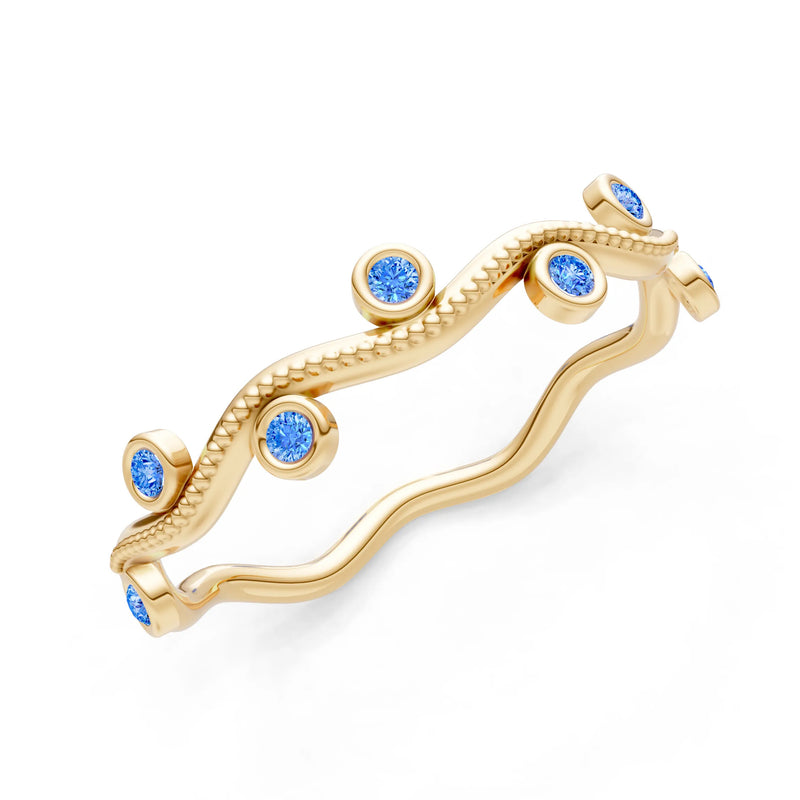 Round Gemstone Dainty Wave Bezel Station Band