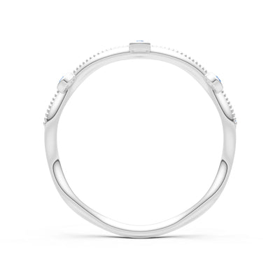 Round Gemstone Dainty Wave Bezel Station Band