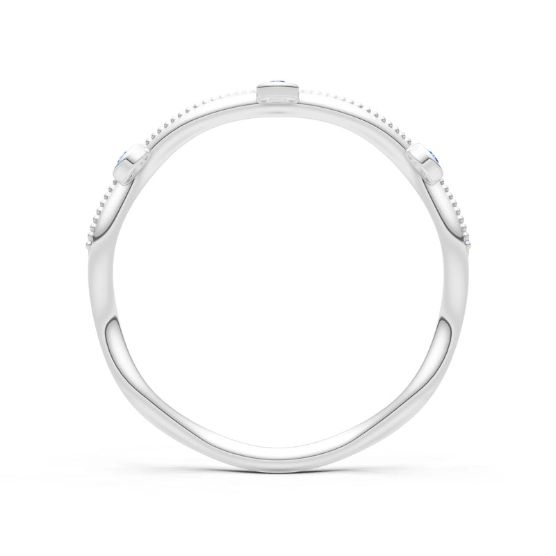 Round Gemstone Dainty Wave Bezel Station Band