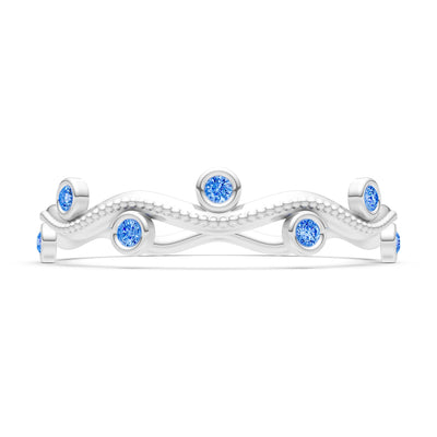 Round Gemstone Dainty Wave Bezel Station Band