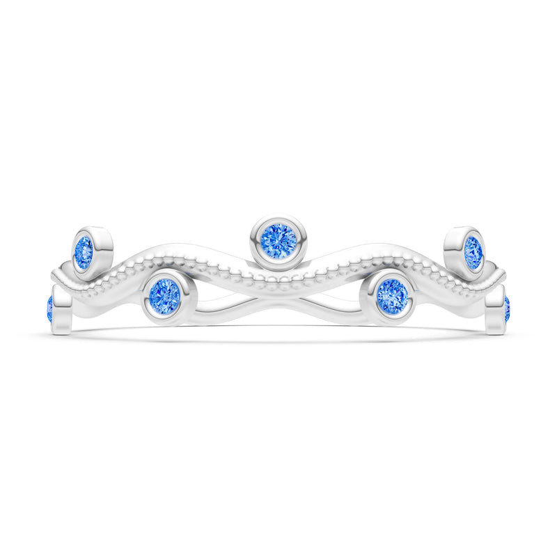 Round Gemstone Dainty Wave Bezel Station Band