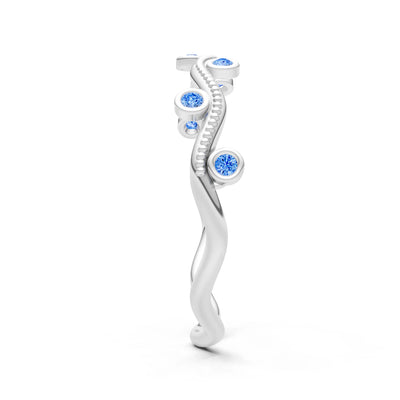 Round Gemstone Dainty Wave Bezel Station Band