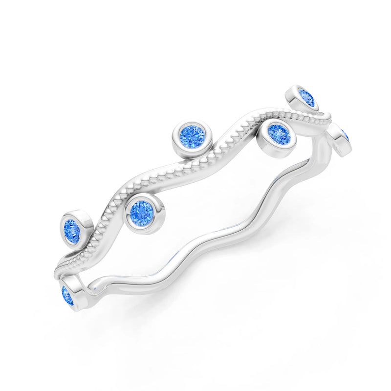 Round Gemstone Dainty Wave Bezel Station Band
