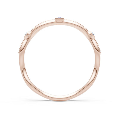 Round Gemstone Dainty Wave Bezel Station Band