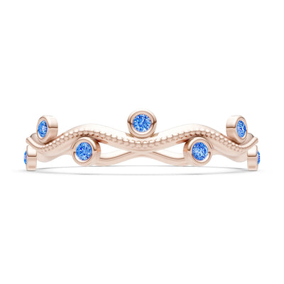 Round Gemstone Dainty Wave Bezel Station Band