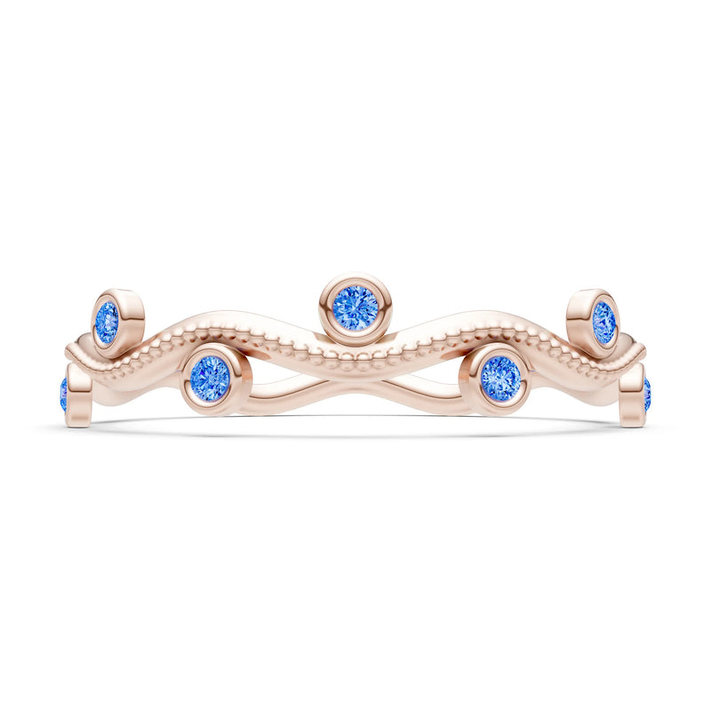 Round Gemstone Dainty Wave Bezel Station Band