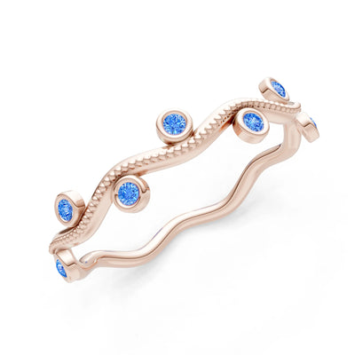 Round Gemstone Dainty Wave Bezel Station Band