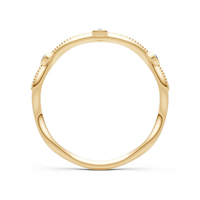 Round Gemstone Dainty Wave Bezel Station Band