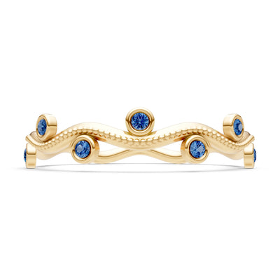 Round Gemstone Dainty Wave Bezel Station Band
