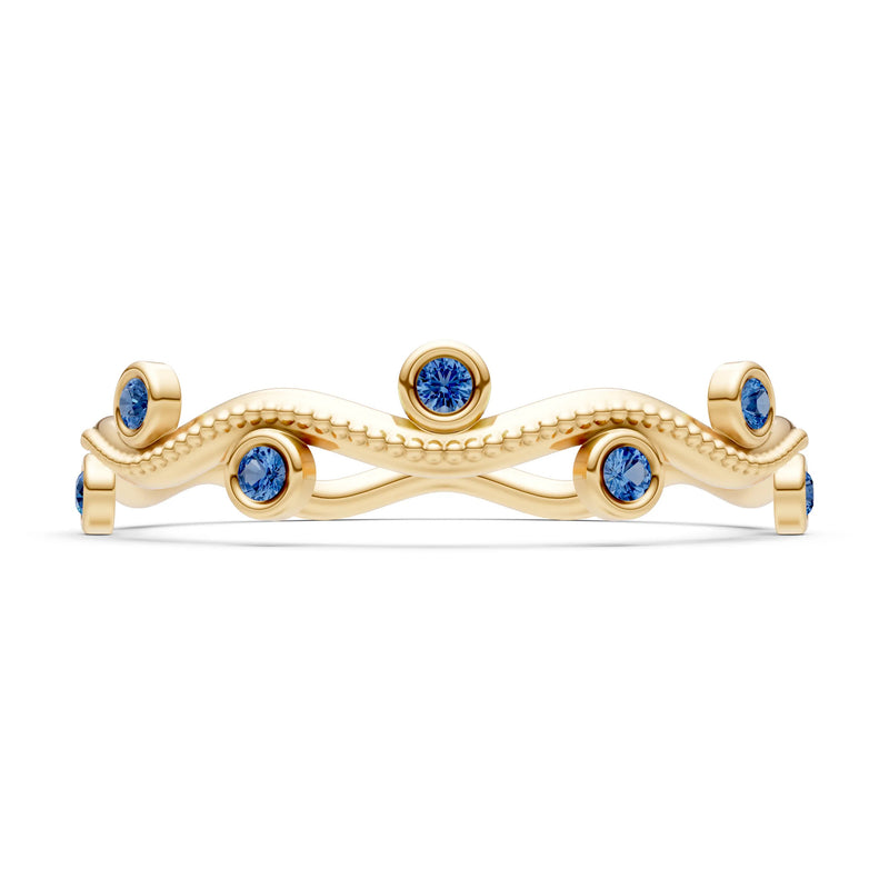 Round Gemstone Dainty Wave Bezel Station Band