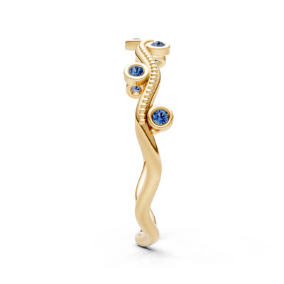 Round Gemstone Dainty Wave Bezel Station Band